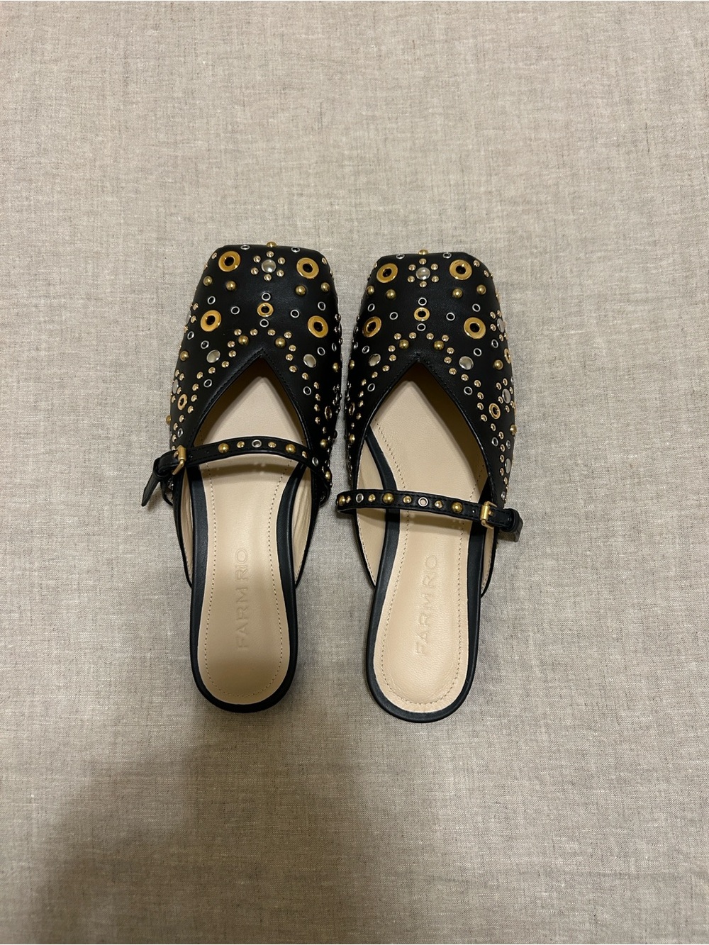 FARM RIO Black Studded Eyelet Mule Slides